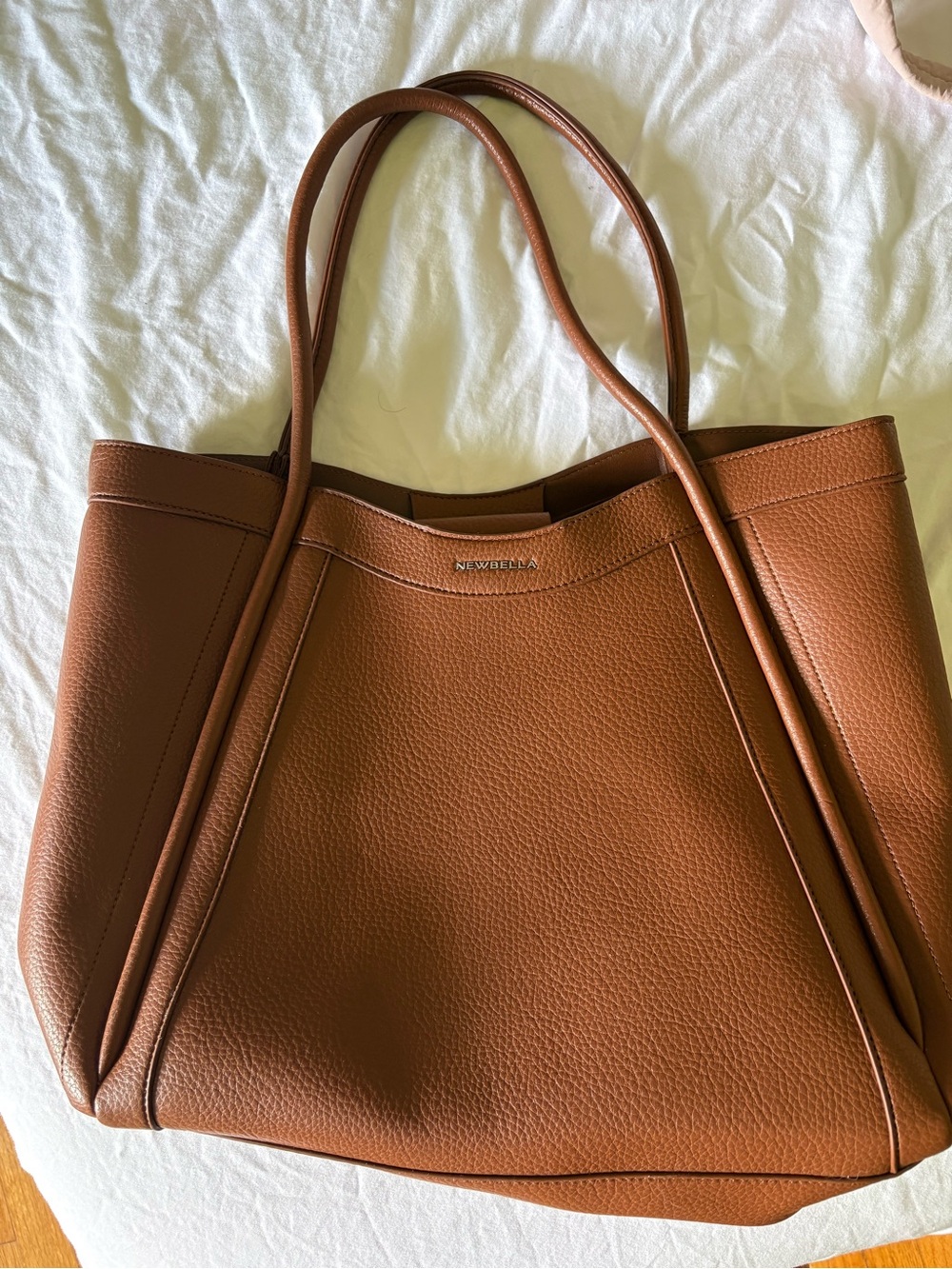 Newbella Tan Pebbled Leather Tote Bag